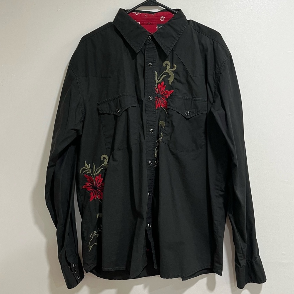 Martini Ranch Black Embroidered Button-Up Shirt